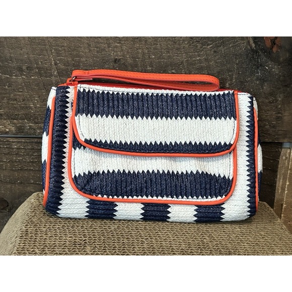 Vera Bradley Wristlet Navy White Striped Clutch Wallet‎ Travel Vacation